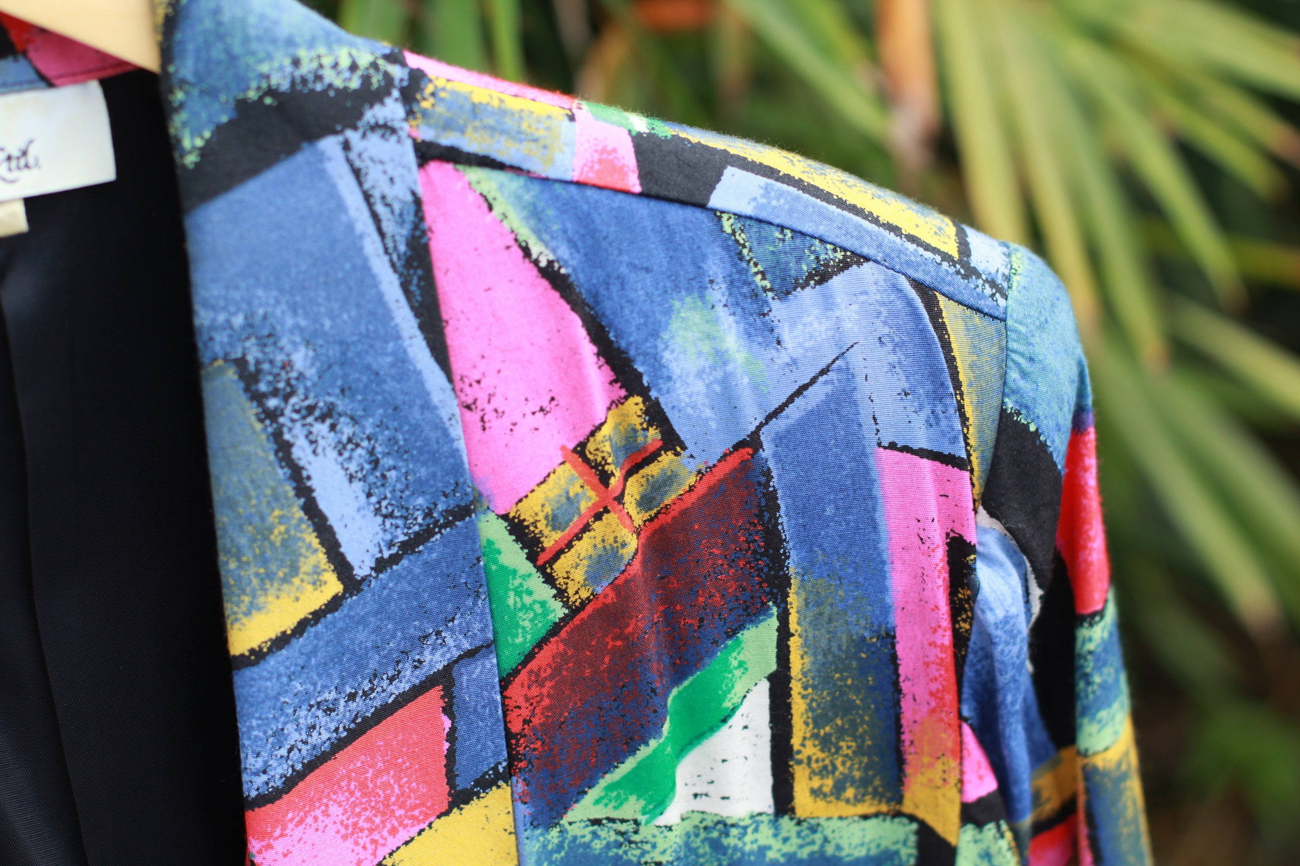 Close-up of abstract multicolor geometric print fabric